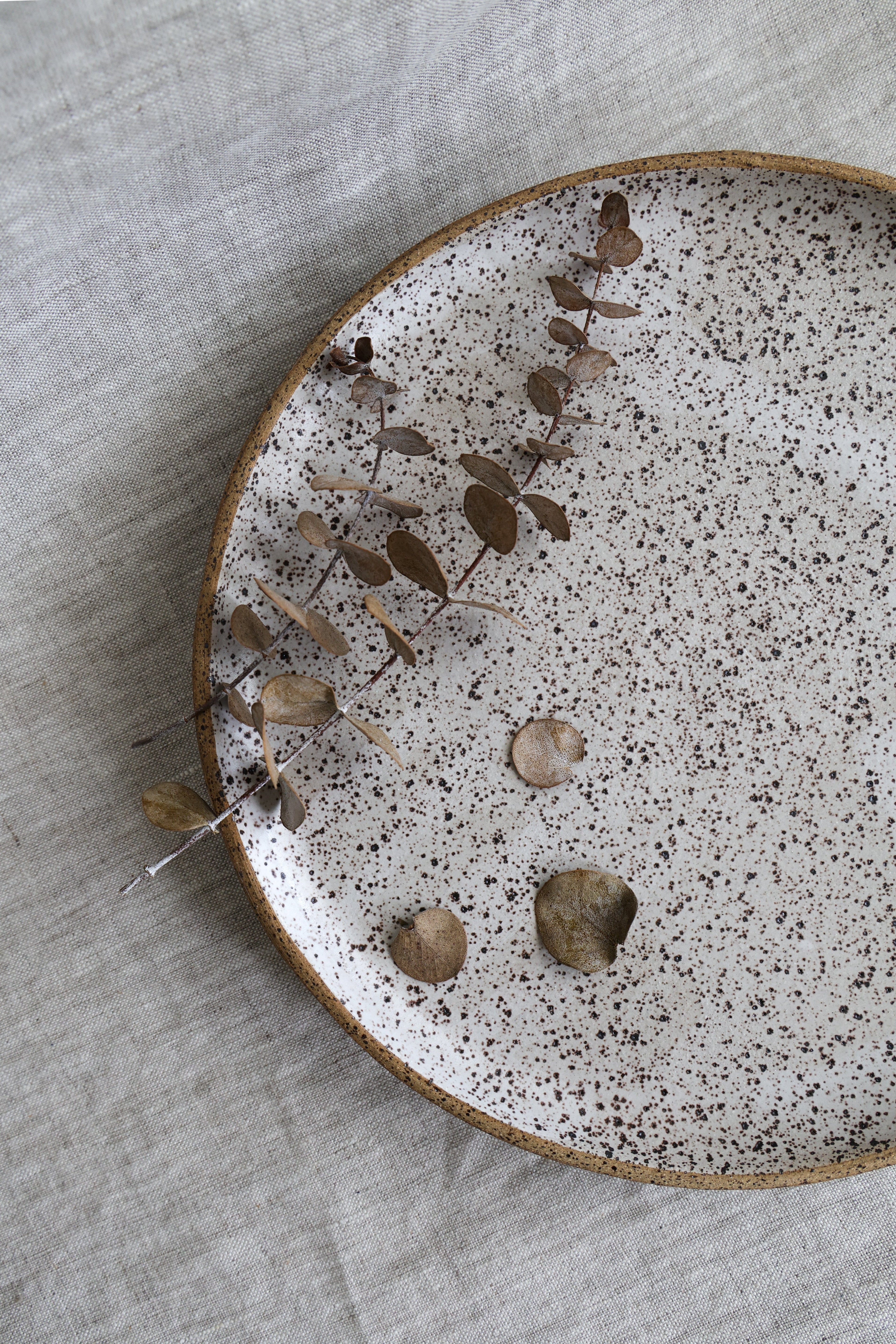 Speckled Matte White Handmade Dinner Plate
