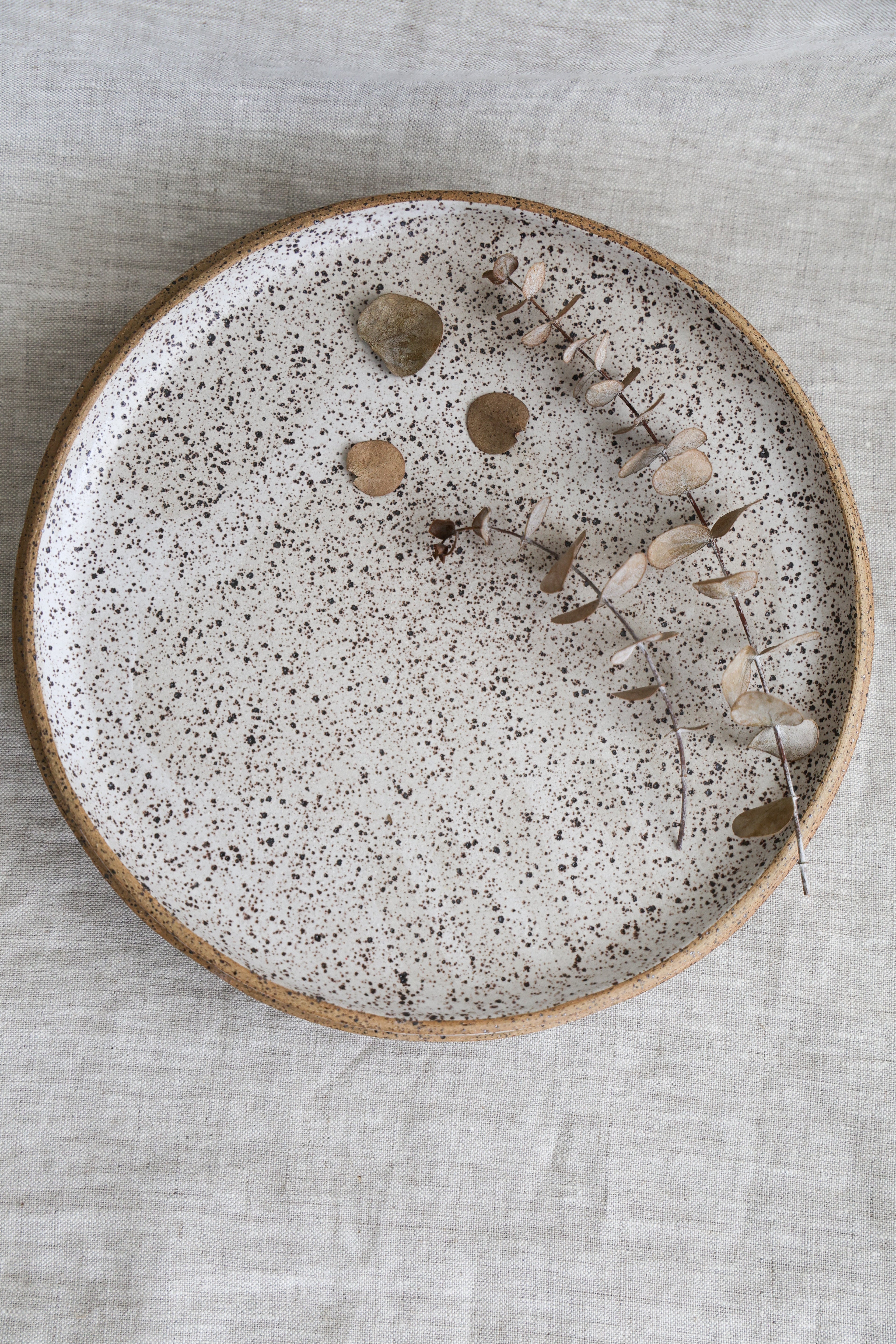 Speckled Matte White Handmade Dinner Plate