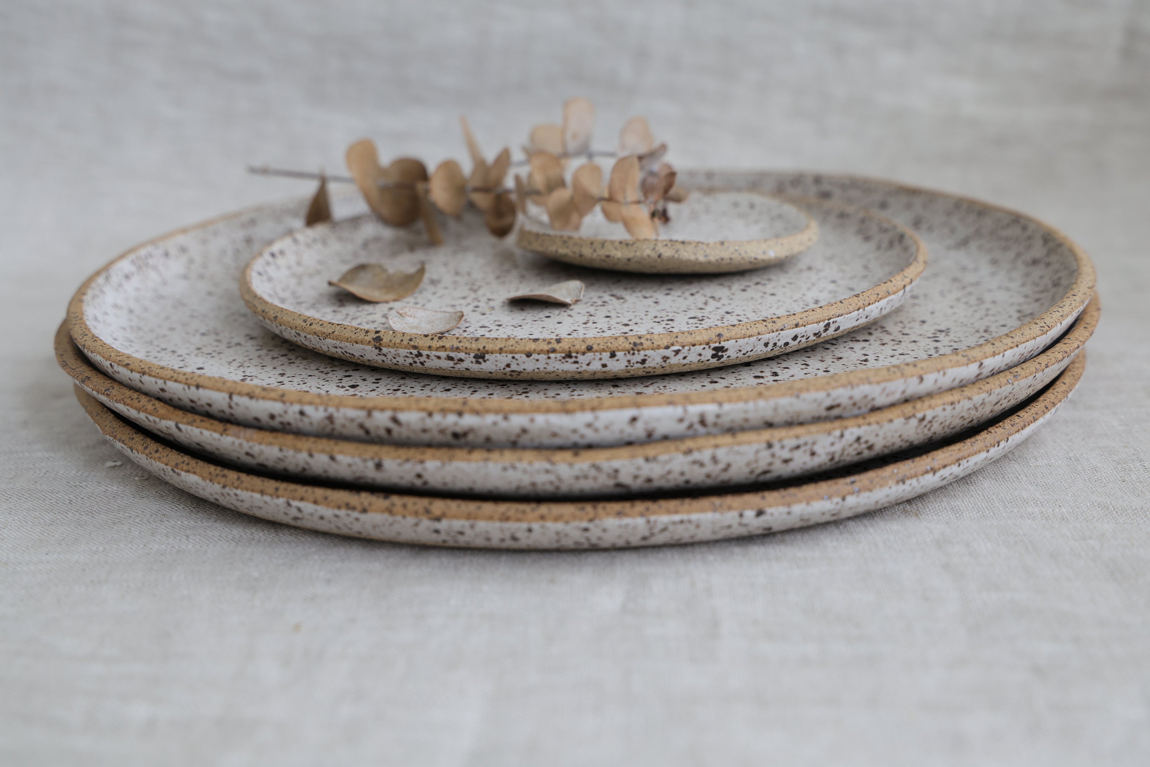 Speckled Matte White Handmade Dinner Plate