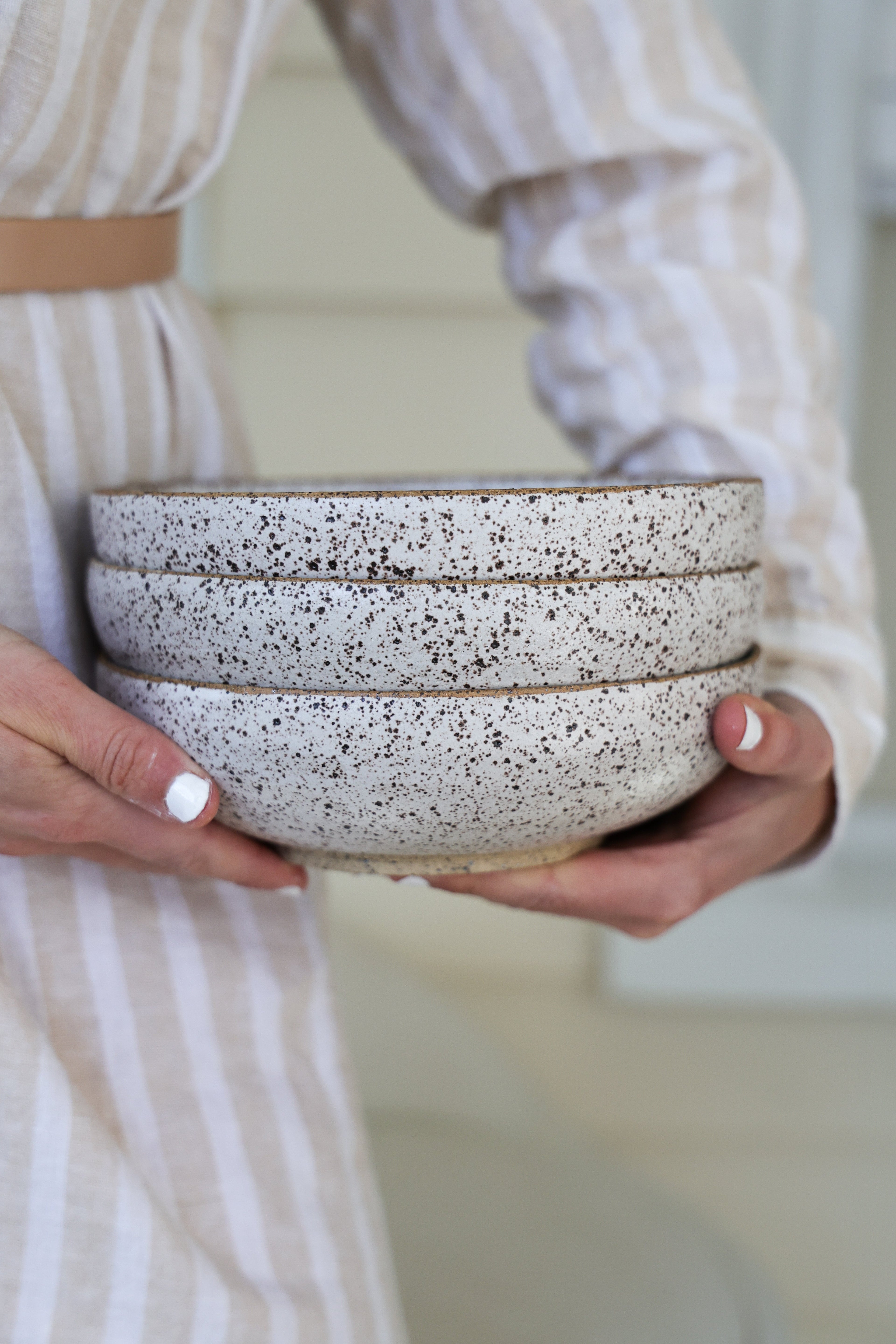 Speckled Matte White Handmade Pasta Bowls