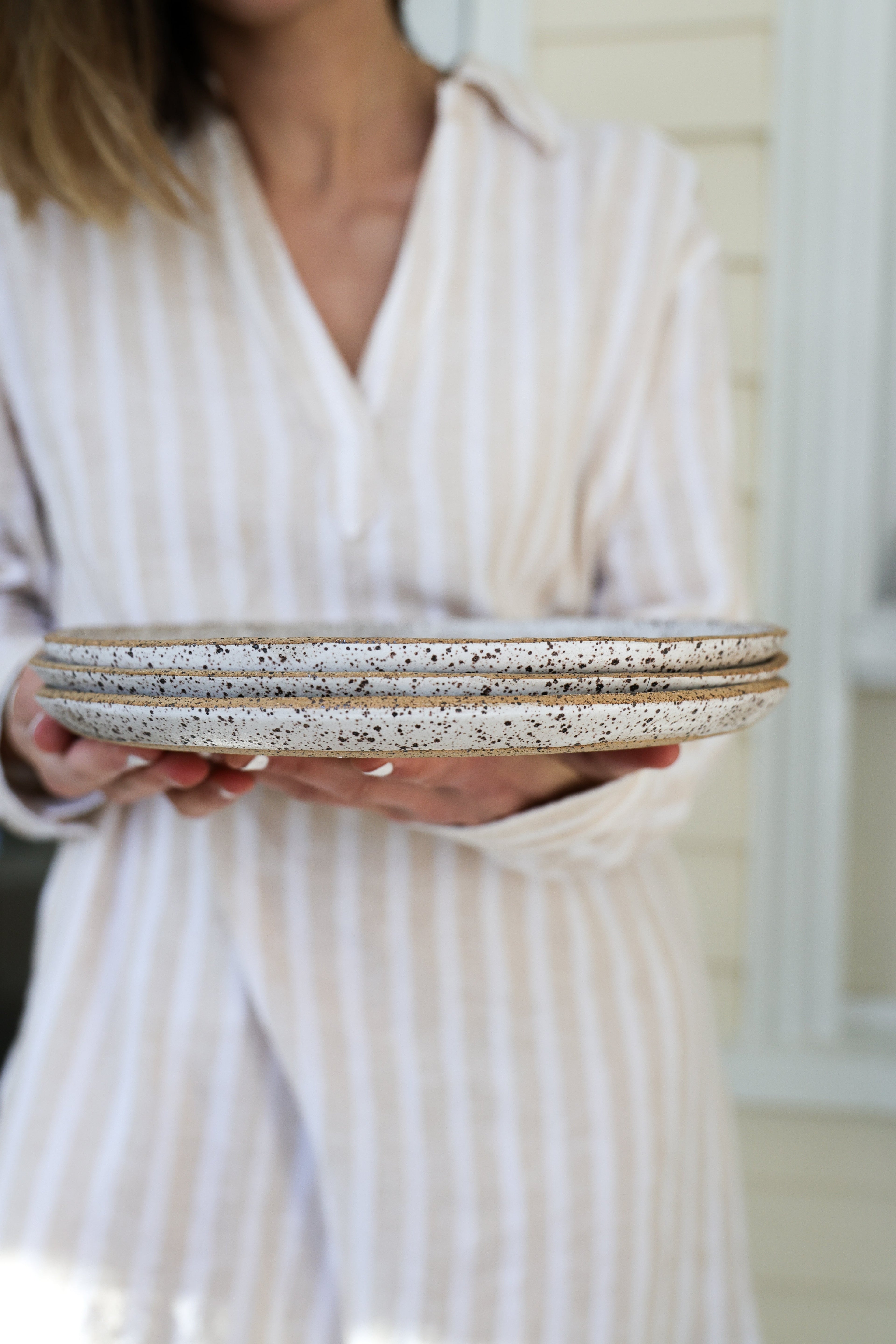 Speckled Matte White Handmade Dinner Plate