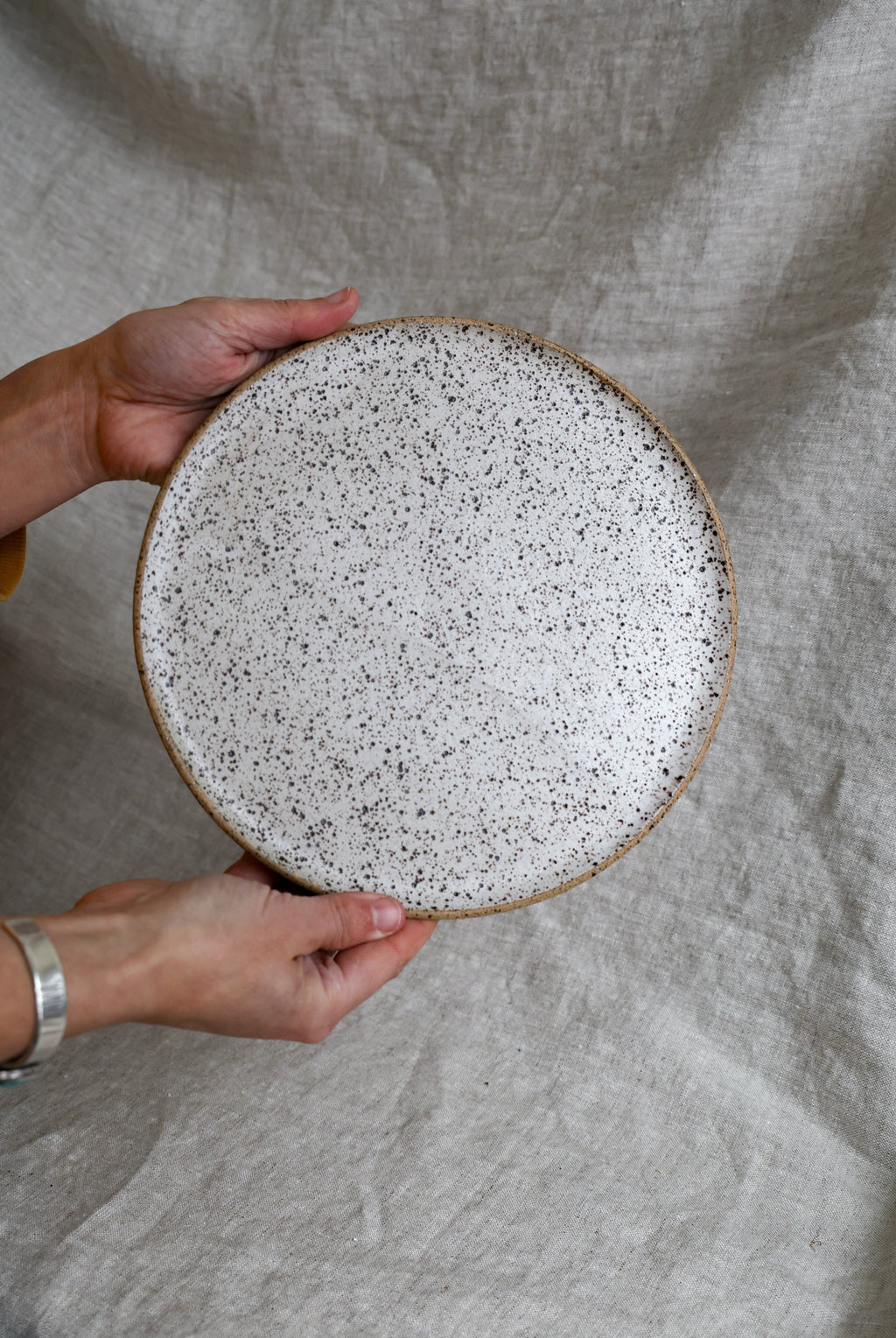 Speckled Matte White Handmade Dinner Plate