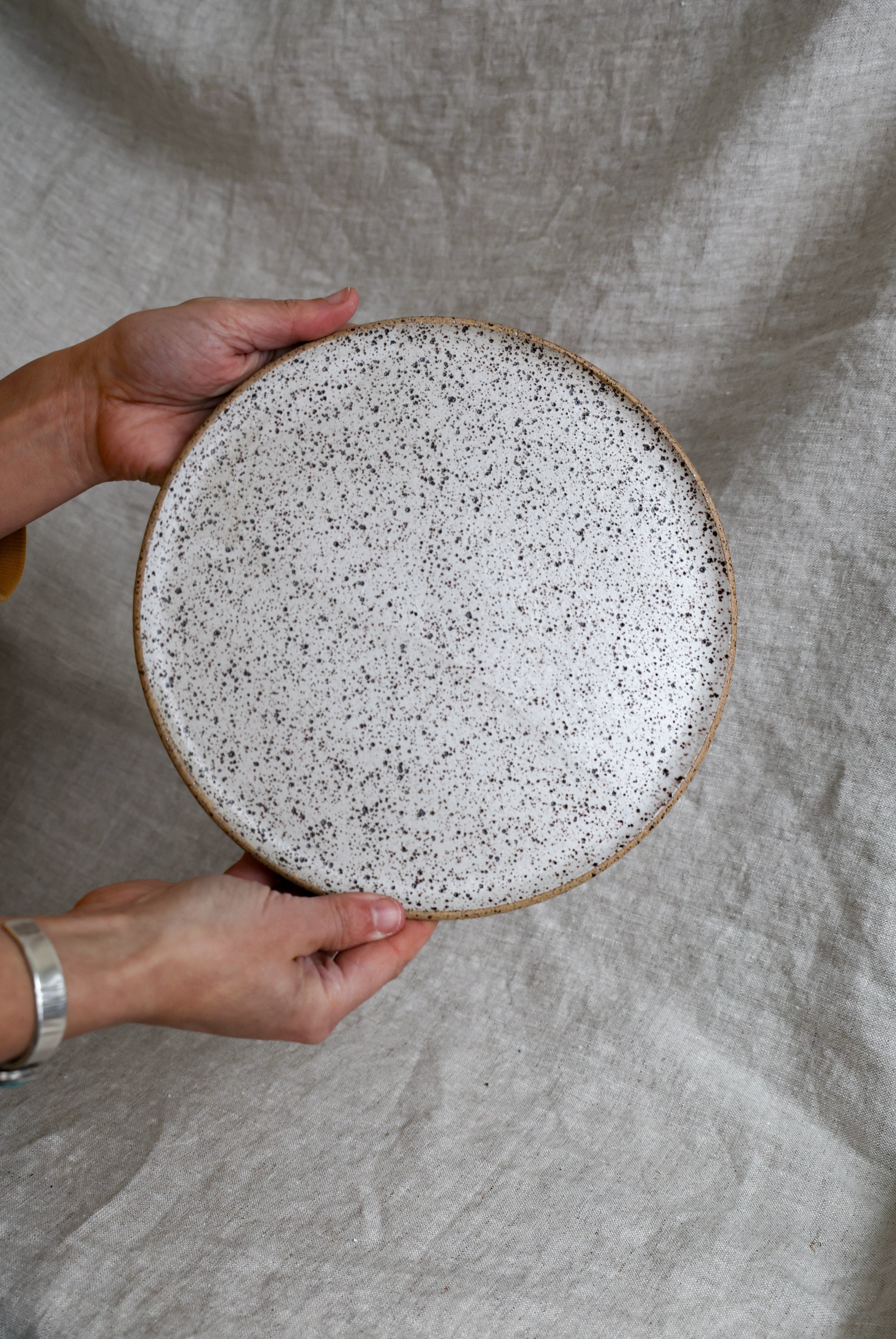 Speckled Matte White Handmade Dinner Plate