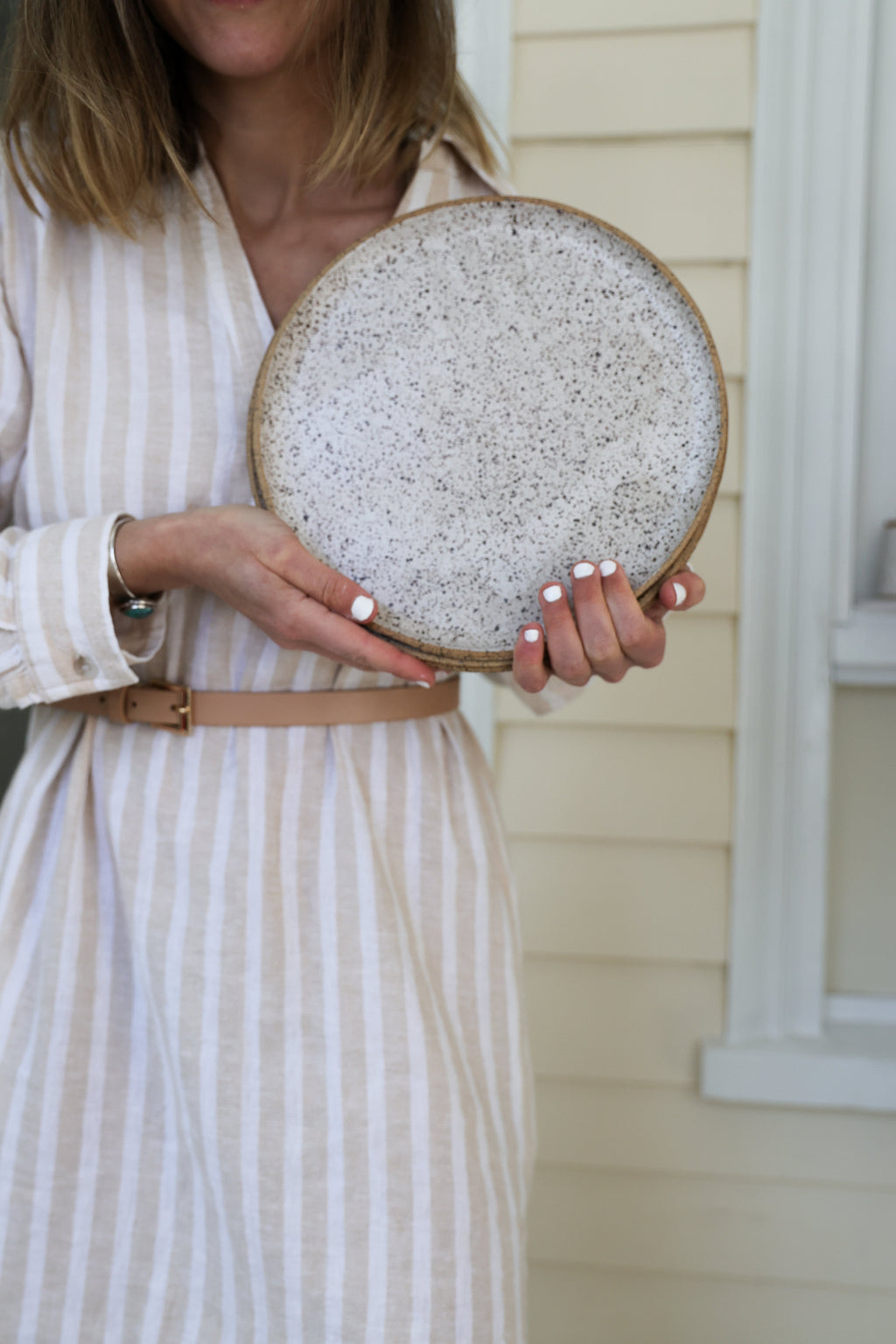 Speckled Matte White Handmade Dinner Plate
