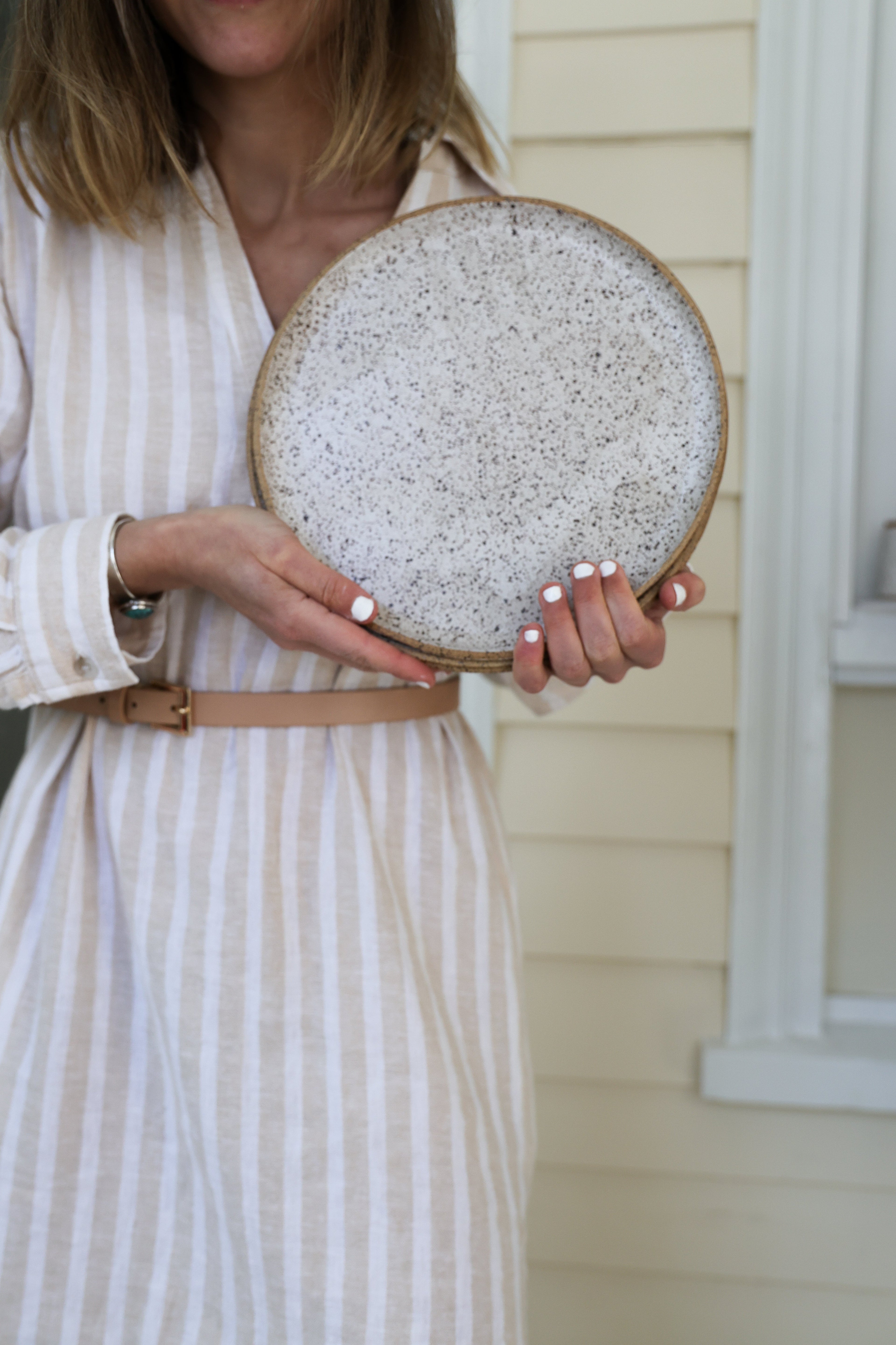 Speckled Matte White Handmade Dinner Plate