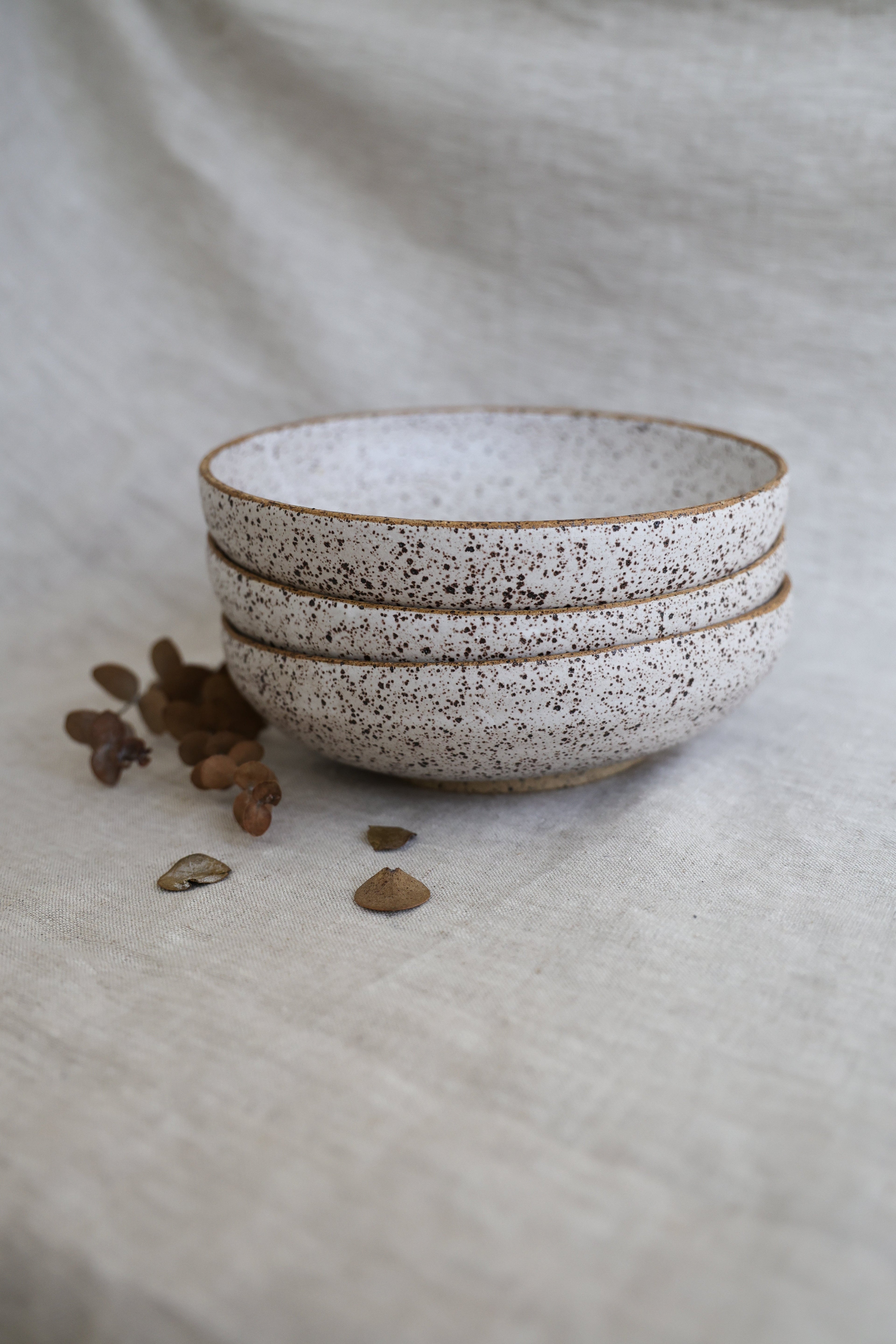 Speckled Matte White Handmade Pasta Bowls