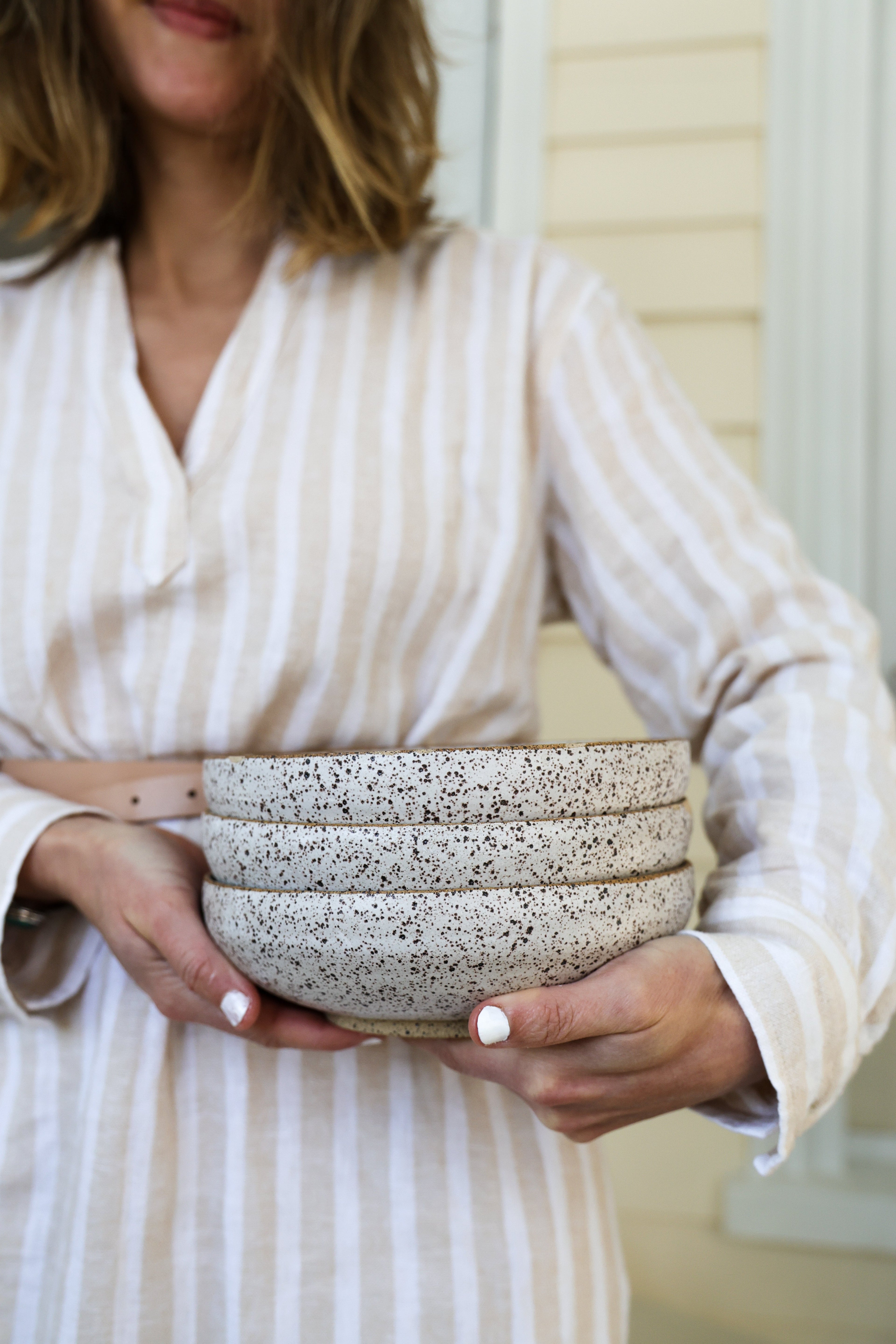 Speckled Matte White Handmade Pasta Bowls