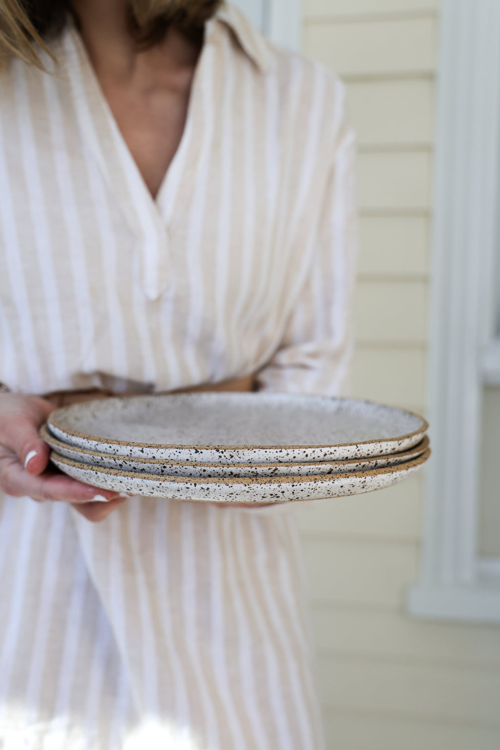 Speckled Matte White Handmade Dinner Plate