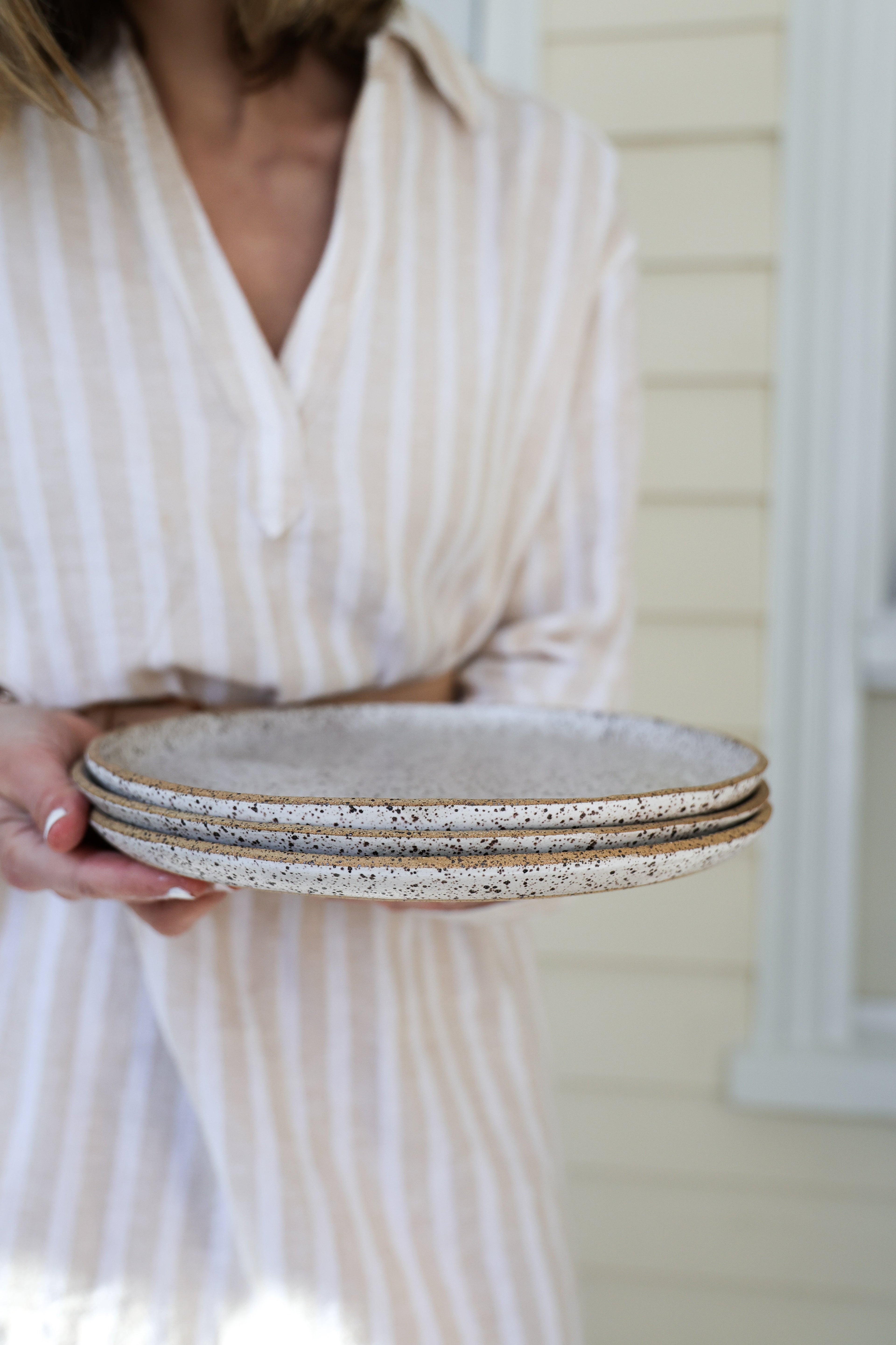 Speckled Matte White Handmade Dinner Plate