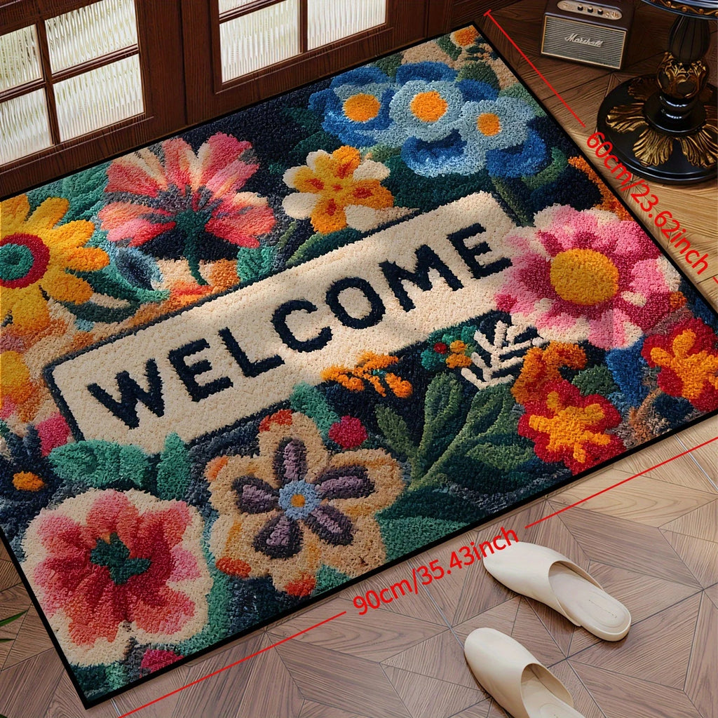 Floral Area Rug & Doormat with Non-Slip Backing