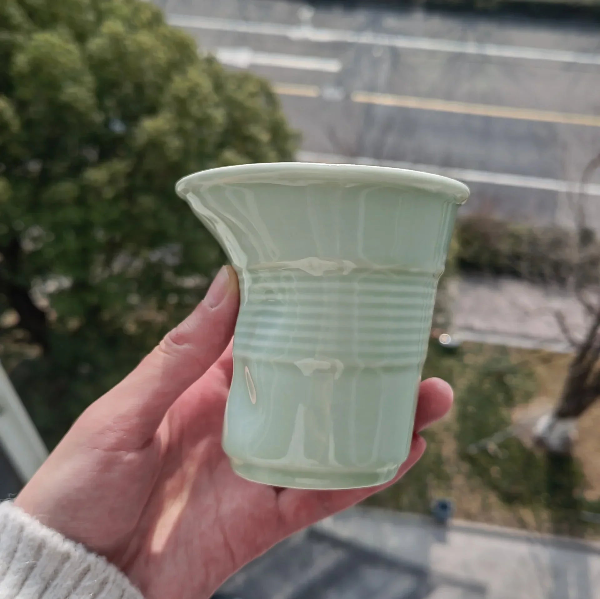 Korean Style Ceramic Coffee Mug with Nordic Wrinkle Design