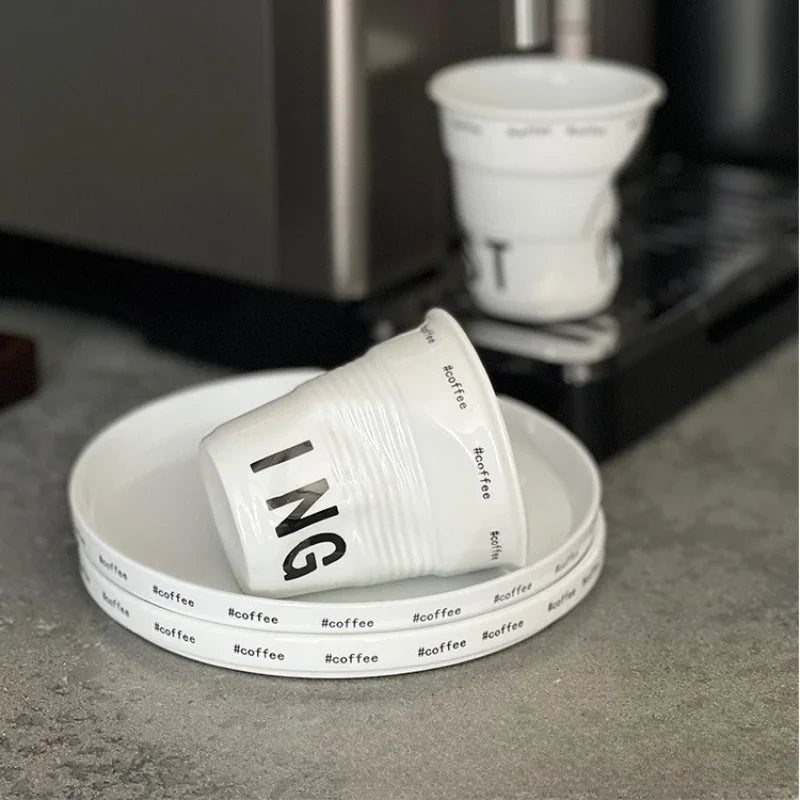 Korean Style Ceramic Coffee Mug with Nordic Wrinkle Design