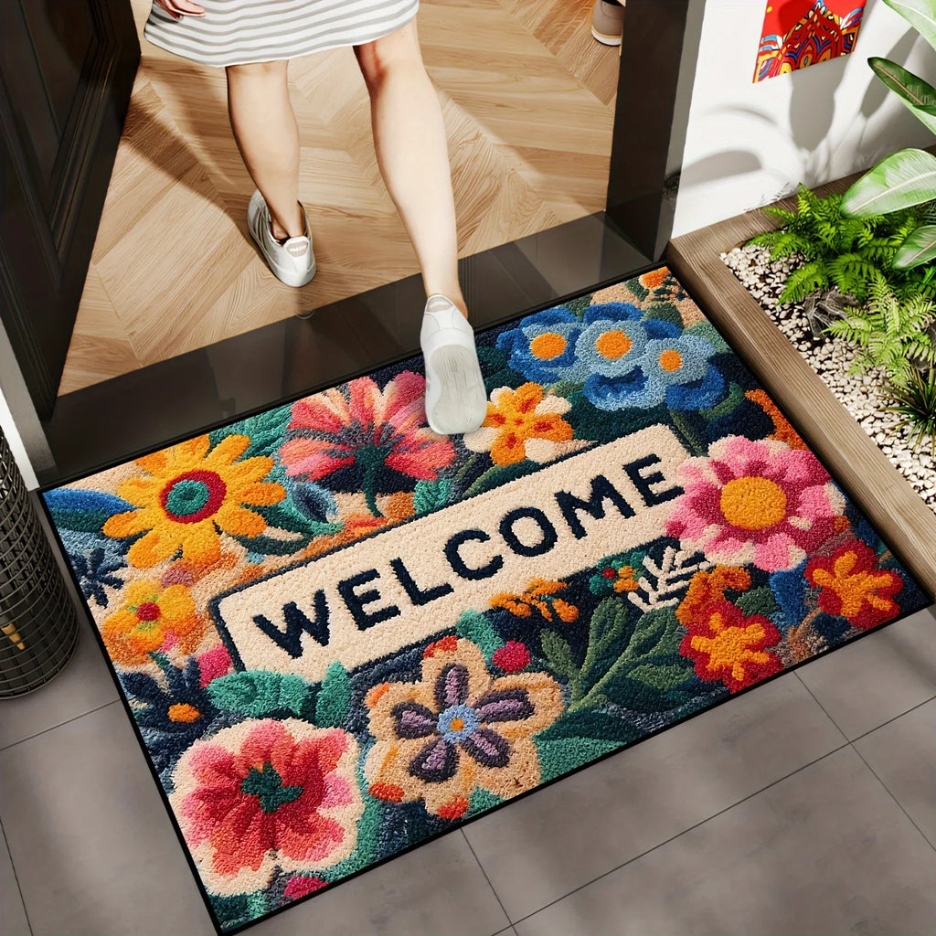 Floral Area Rug & Doormat with Non-Slip Backing