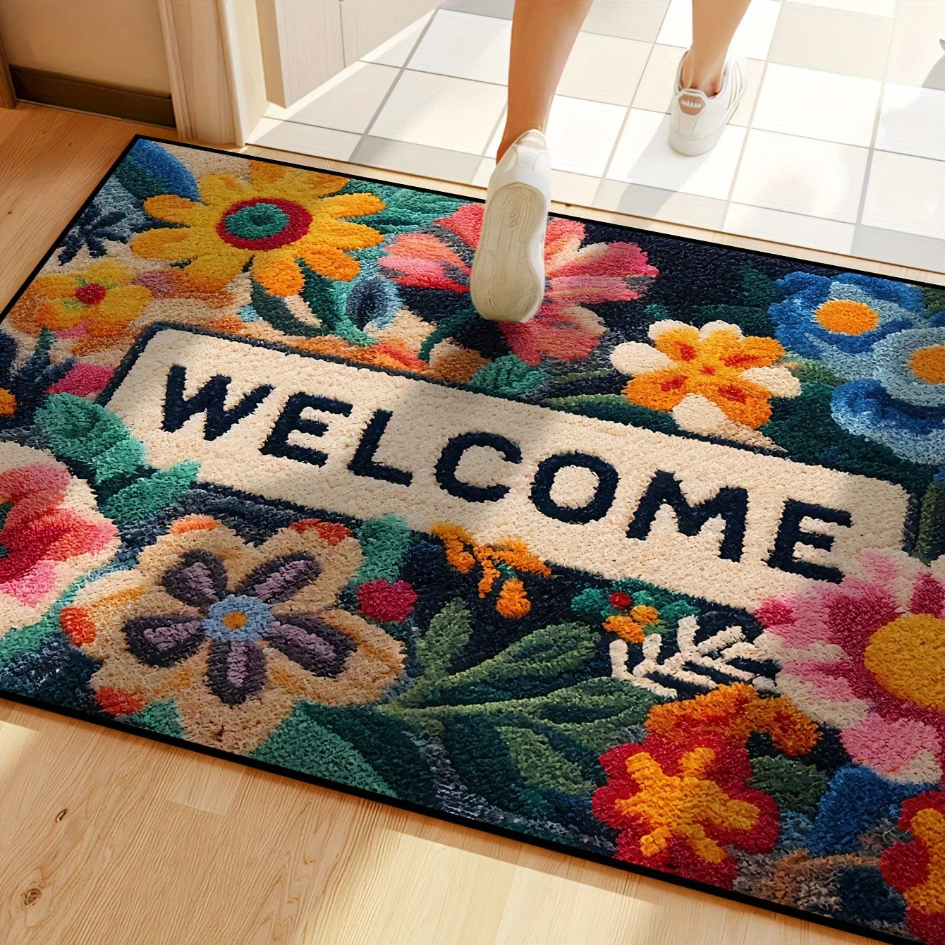 Floral Area Rug & Doormat with Non-Slip Backing