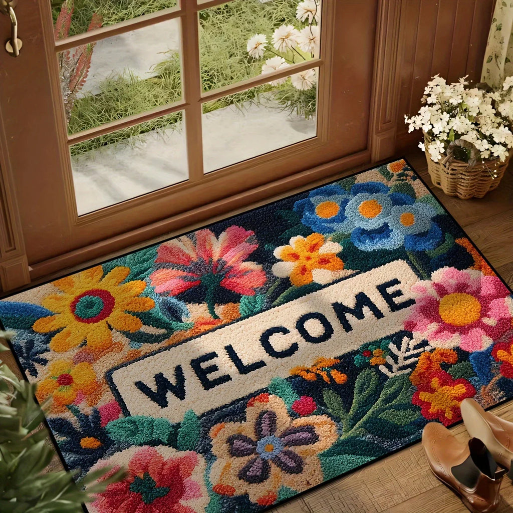 Floral Area Rug & Doormat with Non-Slip Backing