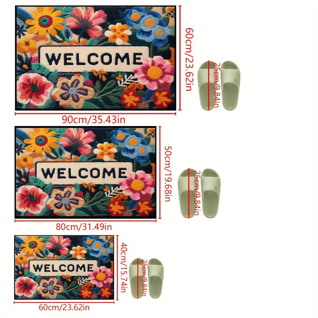 Floral Area Rug & Doormat with Non-Slip Backing