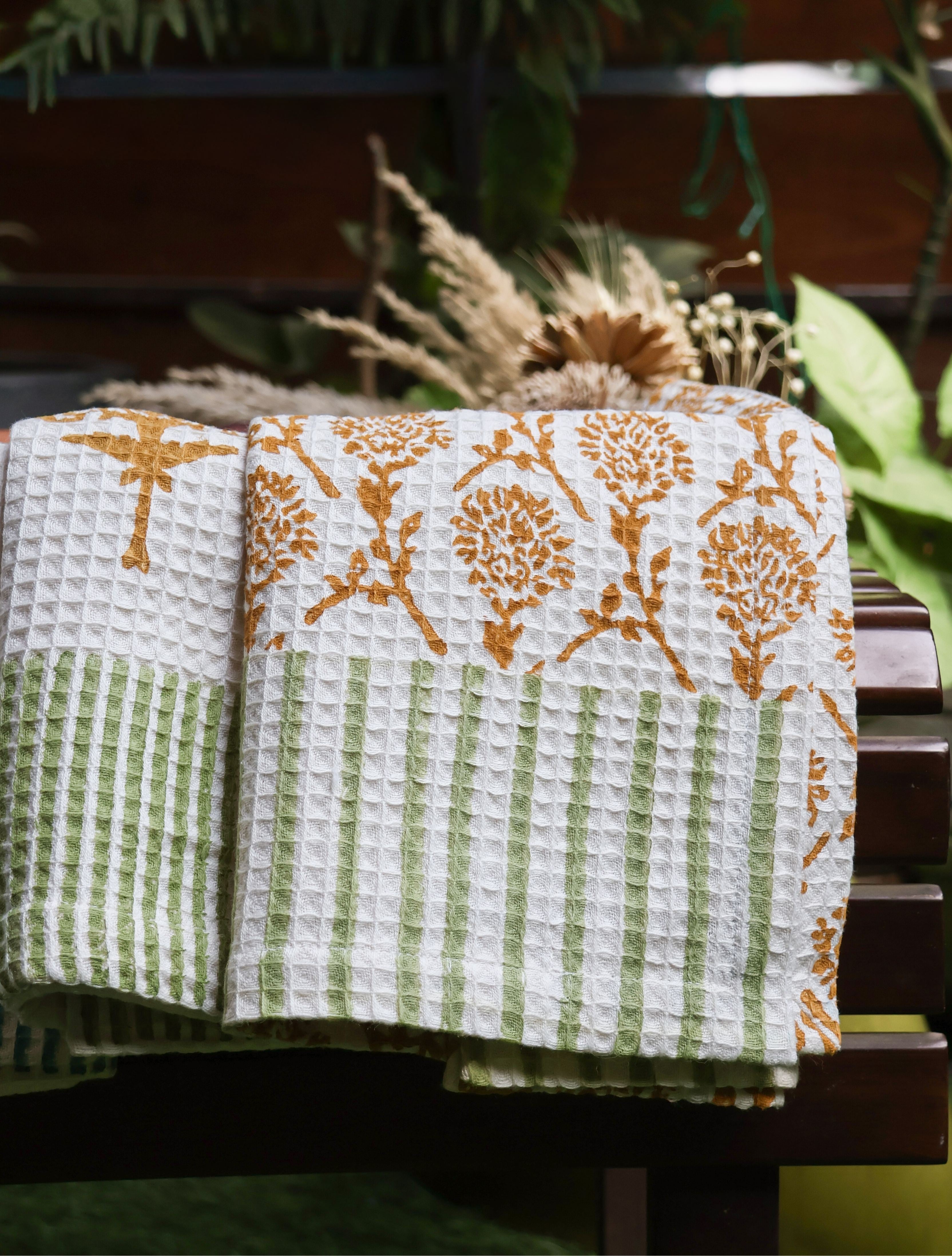 Nikhar Cotton Waffle Kitchen Towel - Tawny Orange