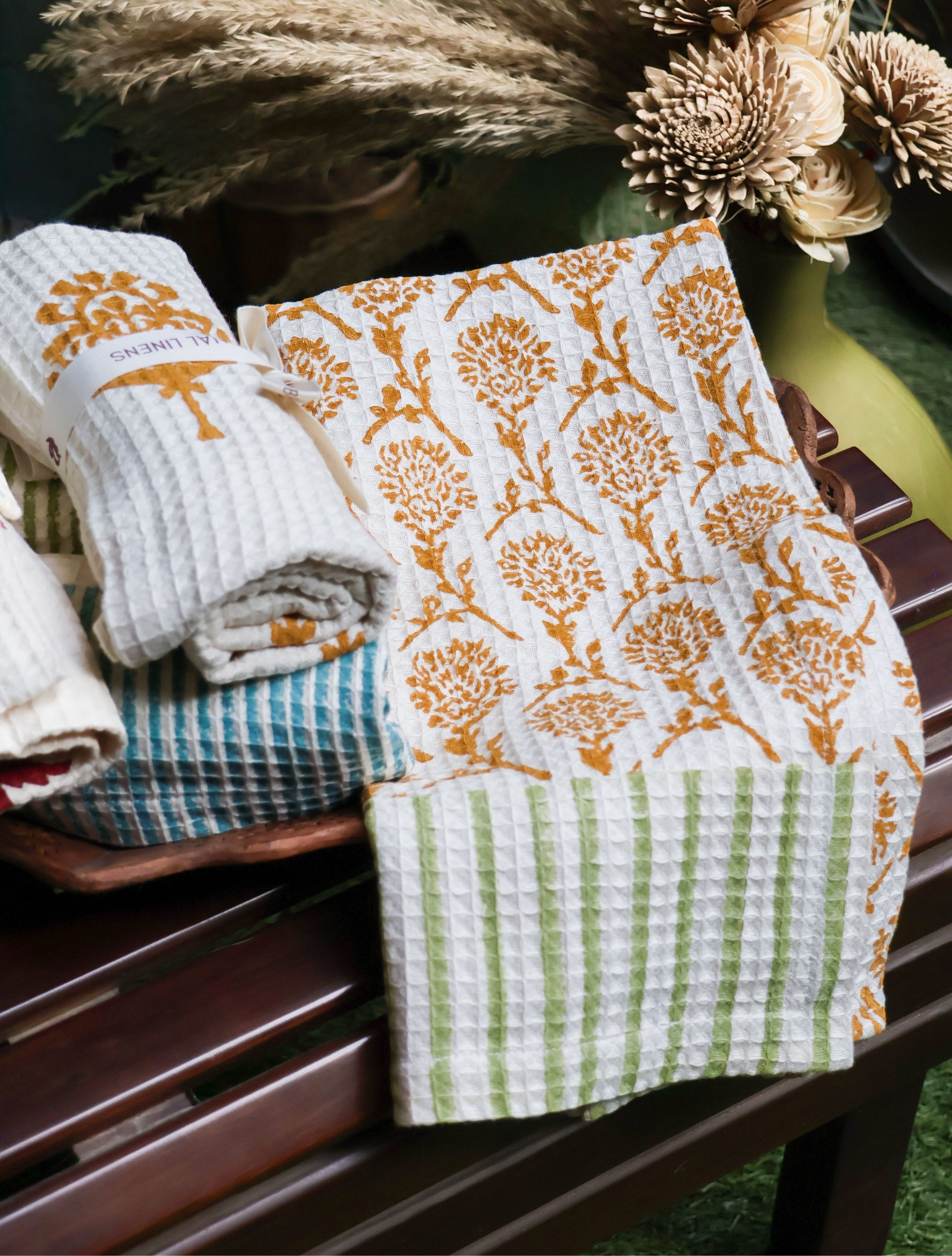 Nikhar Cotton Waffle Kitchen Towel - Tawny Orange