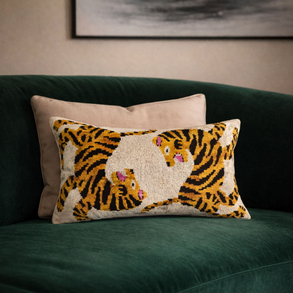 Bengali Silk Velvet Ikat Throw Pillow Cover