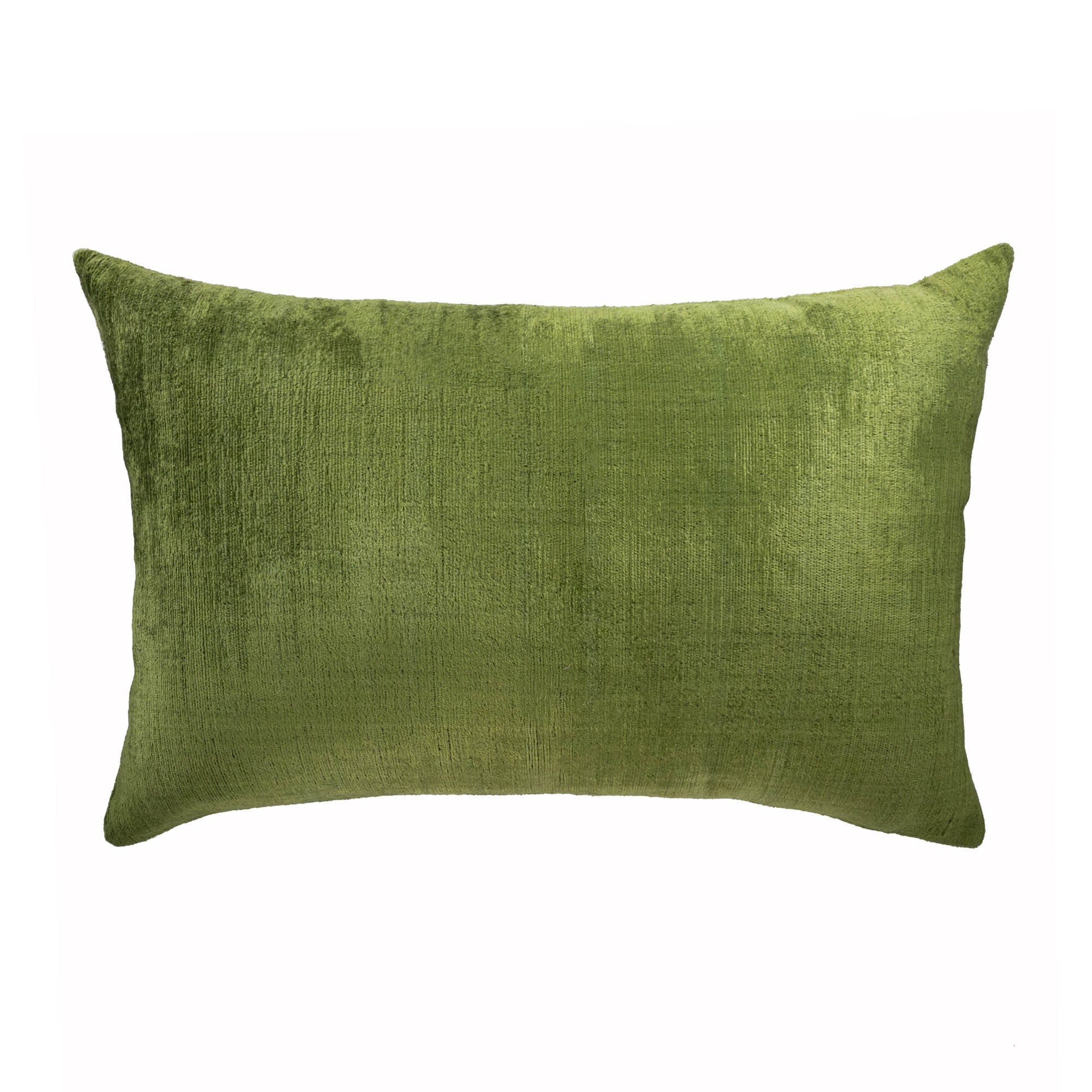 Olive Green Silk Velvet Ikat Pillow Cover