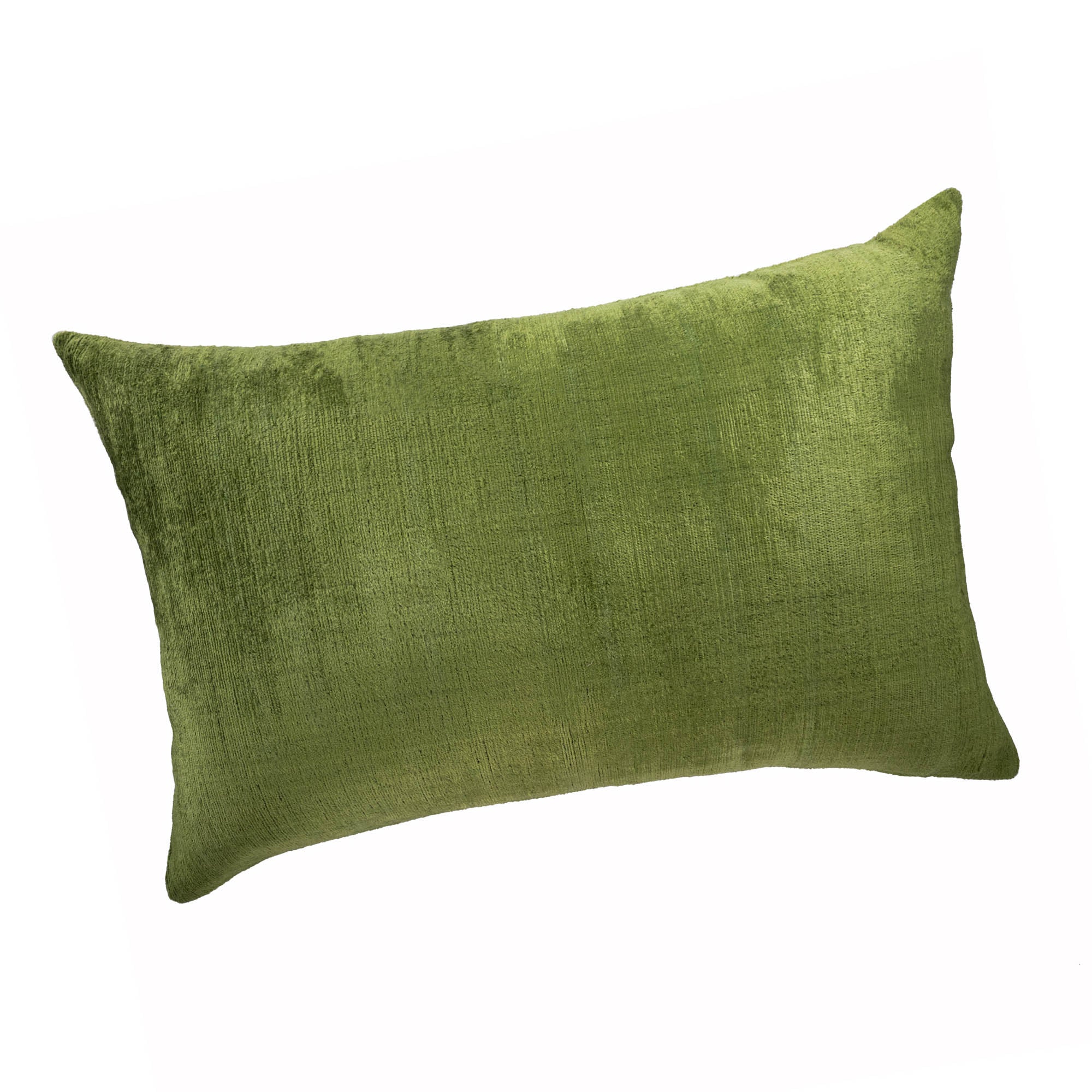 Olive Green Silk Velvet Ikat Pillow Cover
