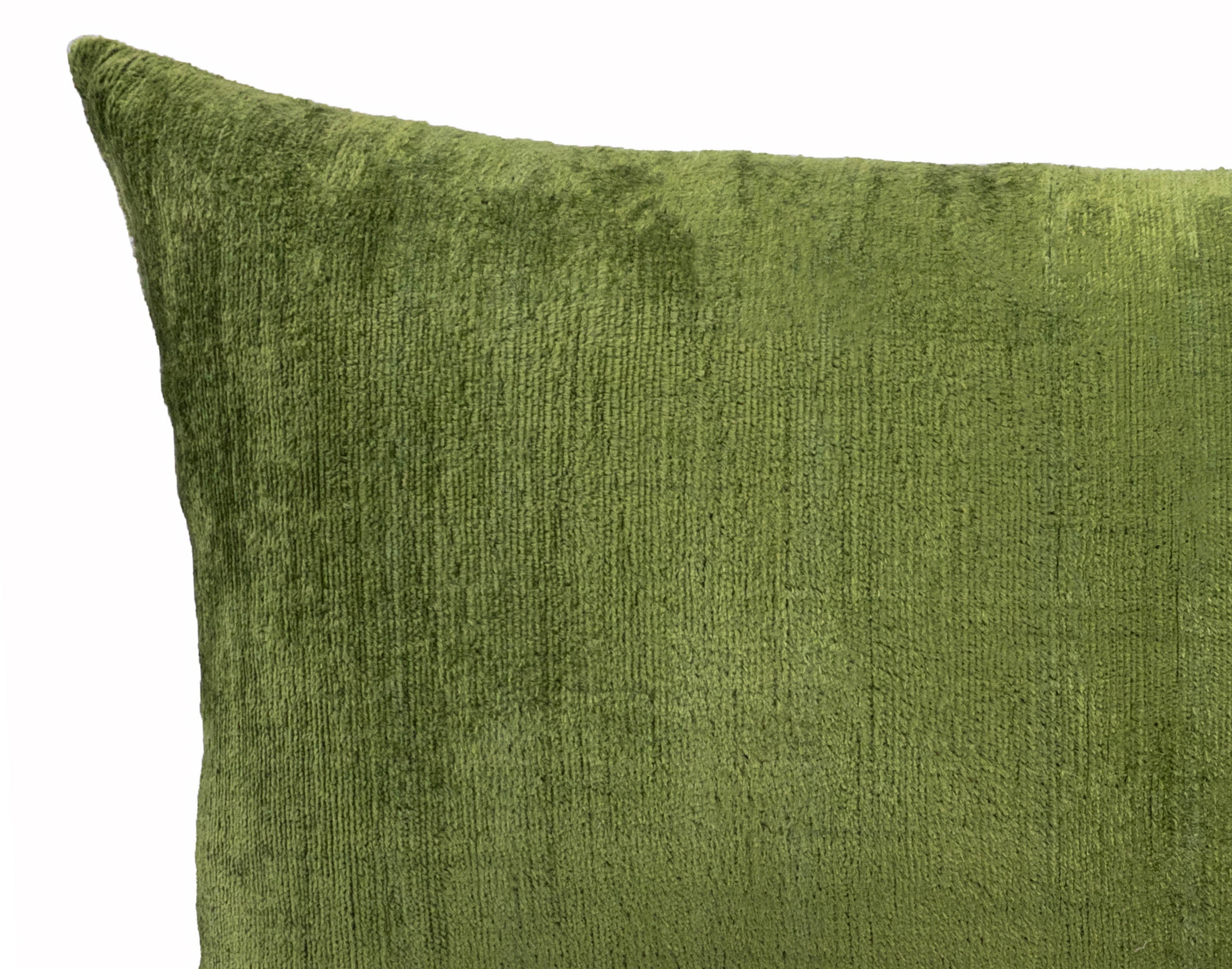 Olive Green Silk Velvet Ikat Pillow Cover